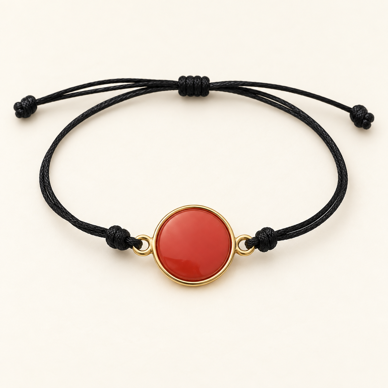 Bracelet rond corail sur cordon noir
